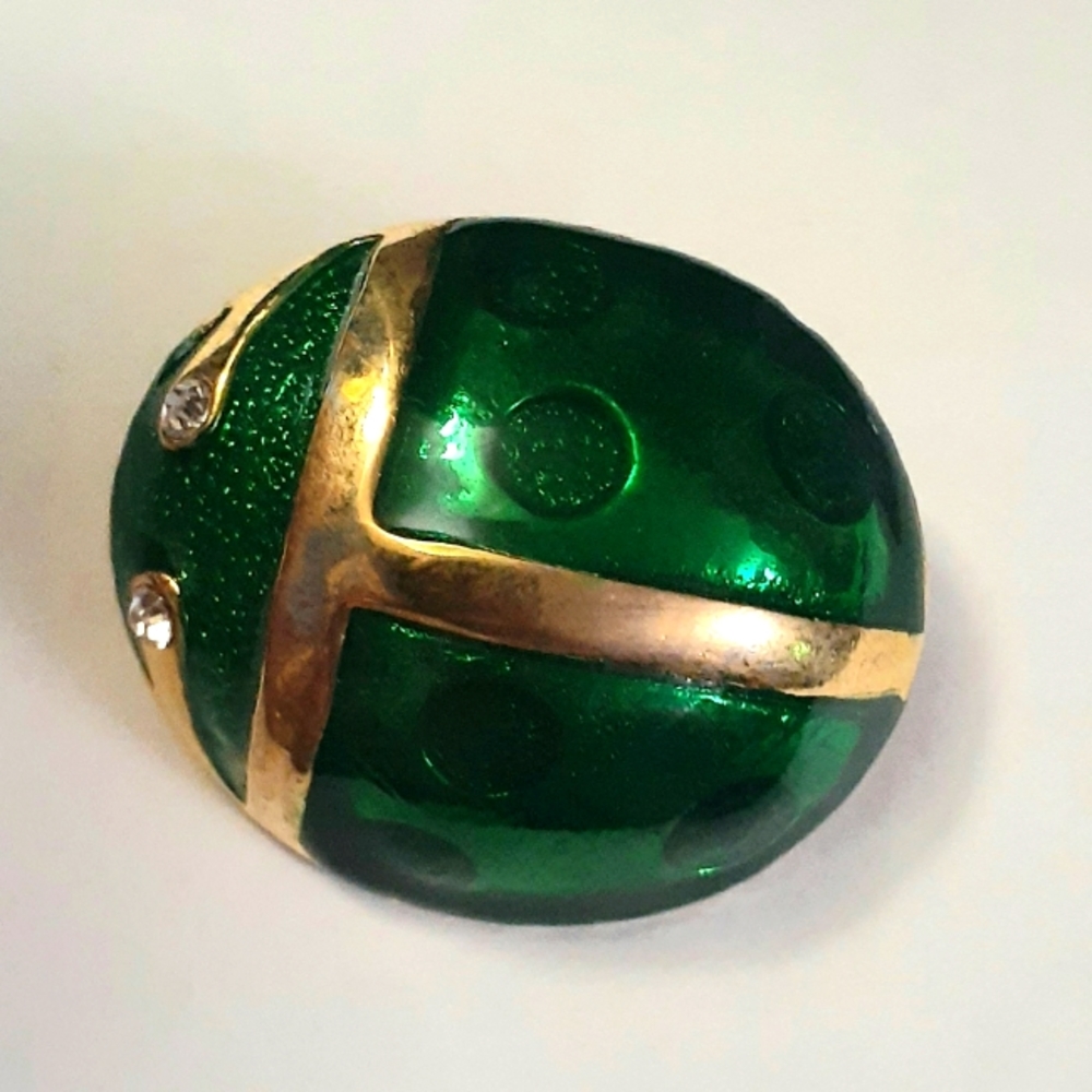Large Vtg Green Enamel Bug Beetle Pin Brooch - Picture 2 of 4
